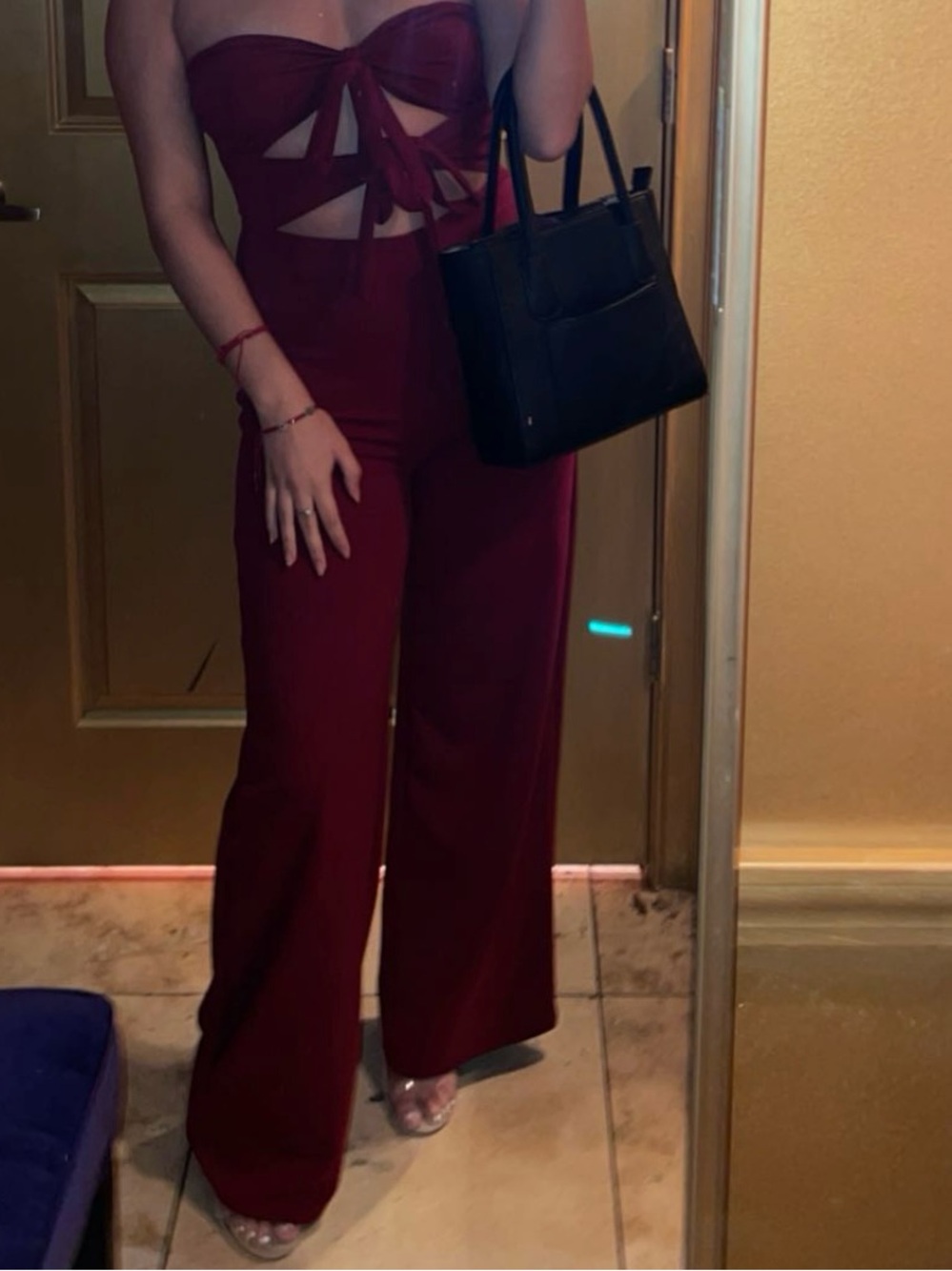Worn Strapless Tie-Front Jumpsuit in Burgundy